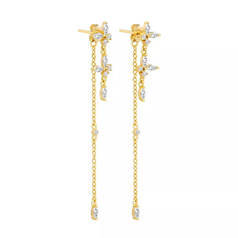 Vergoldete Tropfen-Ohrringe für Damen, besetzt mit glitzernden Zirkonia. Glamouröses Accessoire & Geschenkidee.