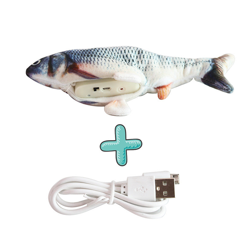 Ein aktiver Hund beim ausgelassenen Spiel mit dem interaktiven Zappelfisch – hochwertiger Haustierbedarf.