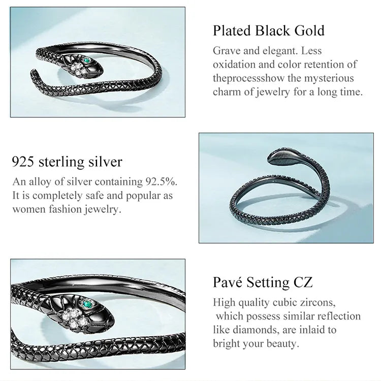 Einzigartiger Damen Reptilienring aus 925er Sterlingsilber, Zirkone, ein schmuckvolles Design.