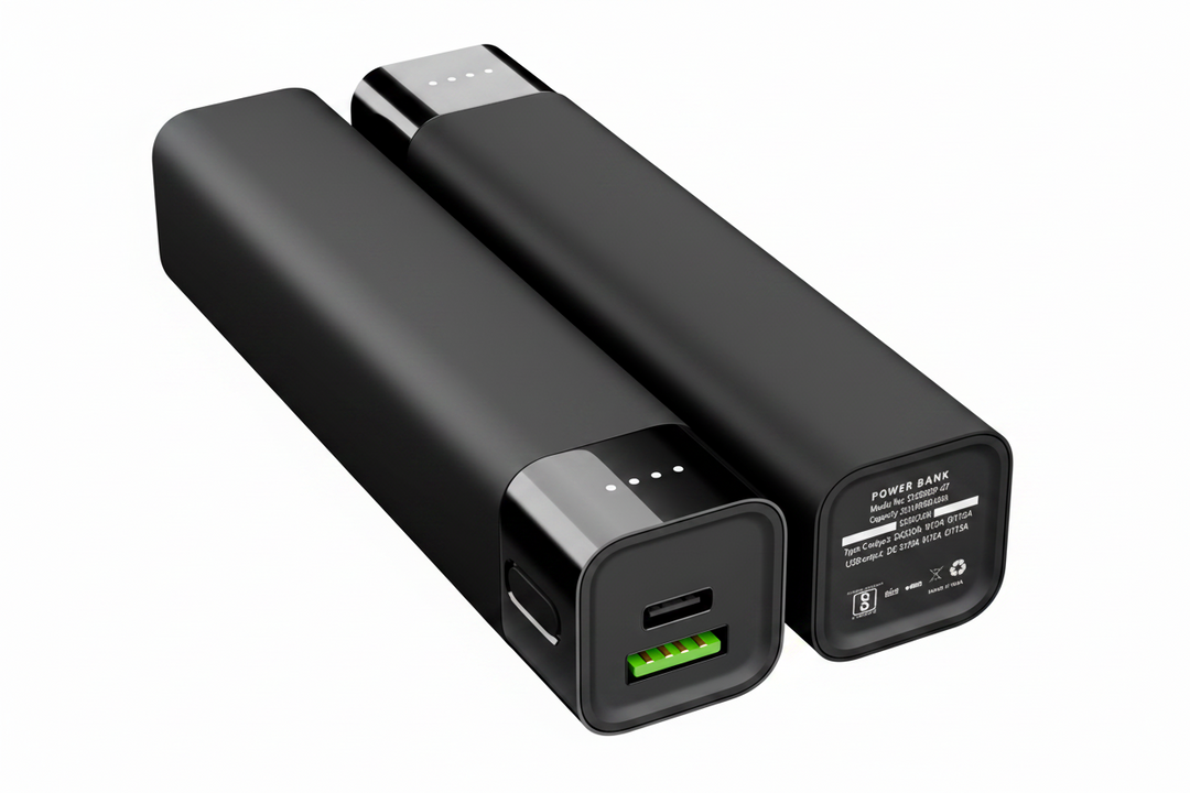 Kompakte Mini Powerbank 5000 mAh zum schnellen Aufladen von Smartphones unterwegs.