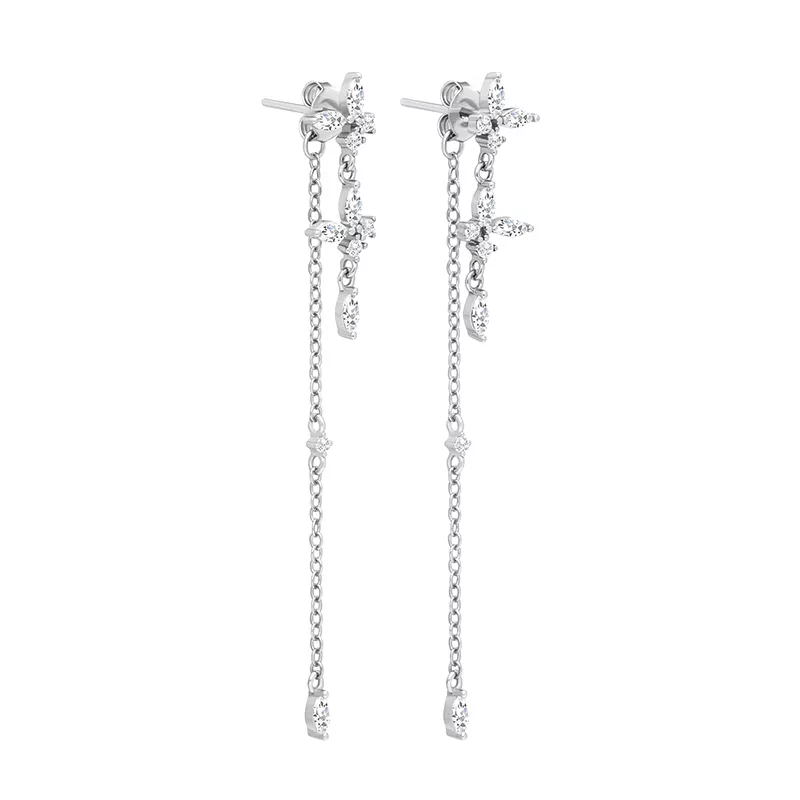 Silberfarbene Damen-Tropfenohrringe mit funkelnden Zirkonia. Zeitloser, eleganter Schmuck für Damen.
