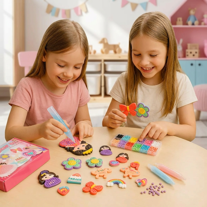 Zauberhafte Perlenmalerei DIY Set für Kinder. Kreatives Bastelset zum Malen mit Perlen, fördert Feinmotorik.