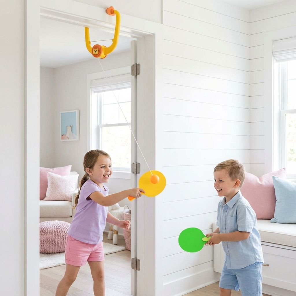Tragbares Tischtennis-Set für Türrahmen, schnell montierbar, ideal für Kinder und Familienspiele zu Hause.