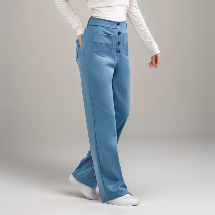 Feminine High Waist Hose mit weitem Bein, elastischem Bund, formt sanft. Für jeden Tag.
