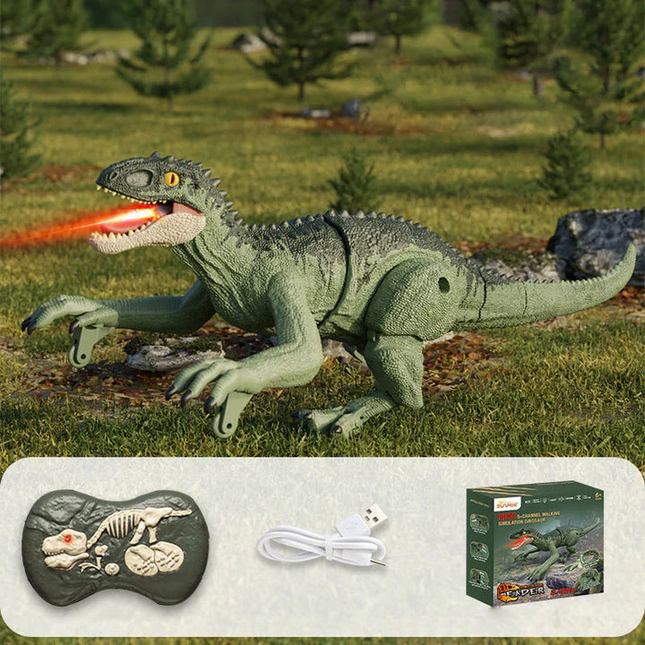 Detailreicher RC Velociraptor mit rauchendem Atem, perfektes Geburtstagsgeschenk.