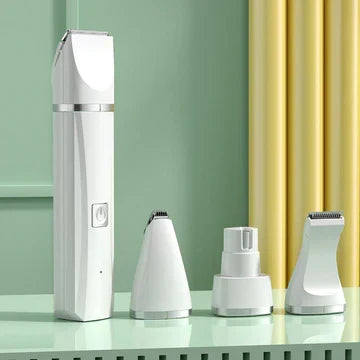 Akkubetriebener, sanfter 4-in-1 Trimmer für Heimtier-Fell- & Krallenpflege; leise & effizient.