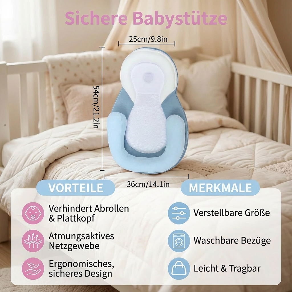 Die flexible Babystütze im modernen Babyzimmer. Perfekte Babyausstattung für Eltern und Neugeborene.