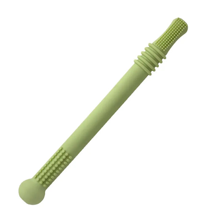 Flexibles Silikon Beißröhrchen für Babys, ideal als Zahnungshilfe und Beißring, sicher und BPA-frei.