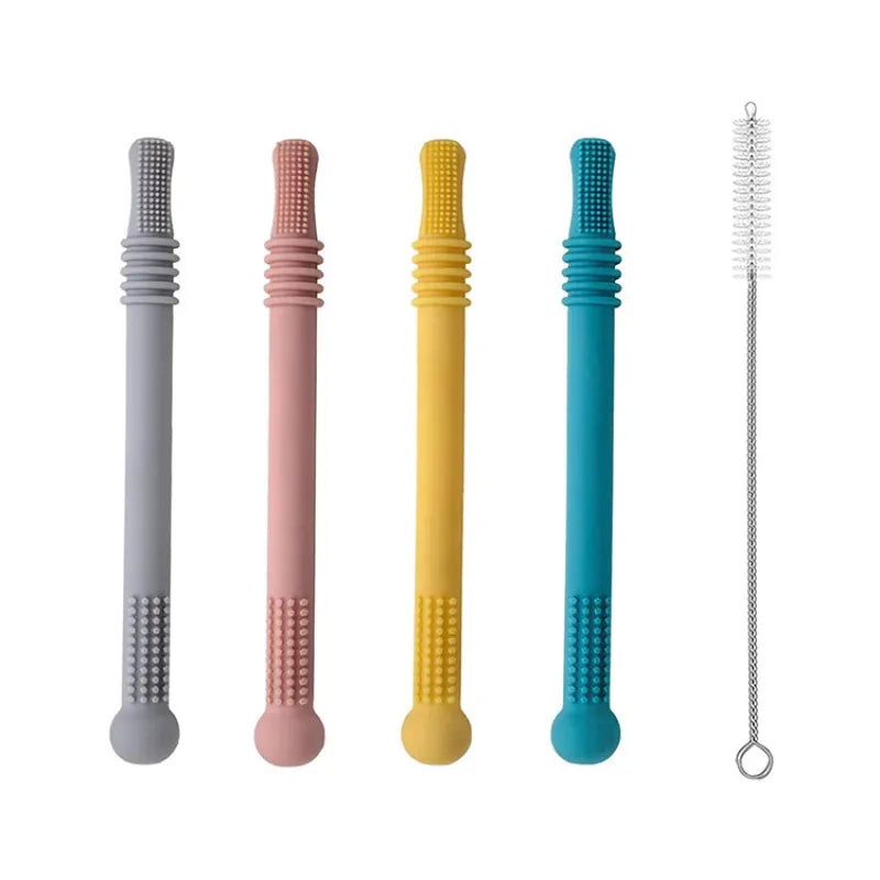 Ideales Babygeschenk: BPA-freies Silikon Beißröhrchen als beruhigende Zahnungshilfe.