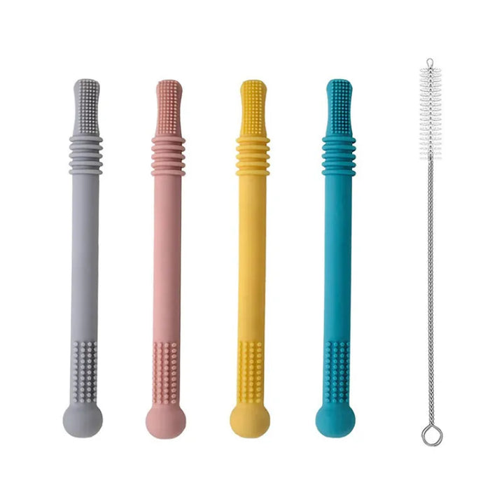 Ideales Babygeschenk: BPA-freies Silikon Beißröhrchen als beruhigende Zahnungshilfe.