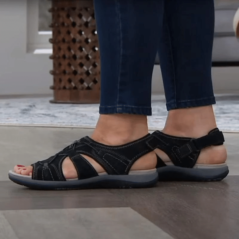 Bequeme Damen Sommer Sandalen, verstellbar, mit orthopädischer 3-Bogen-Stütze und Nanoschaum.
