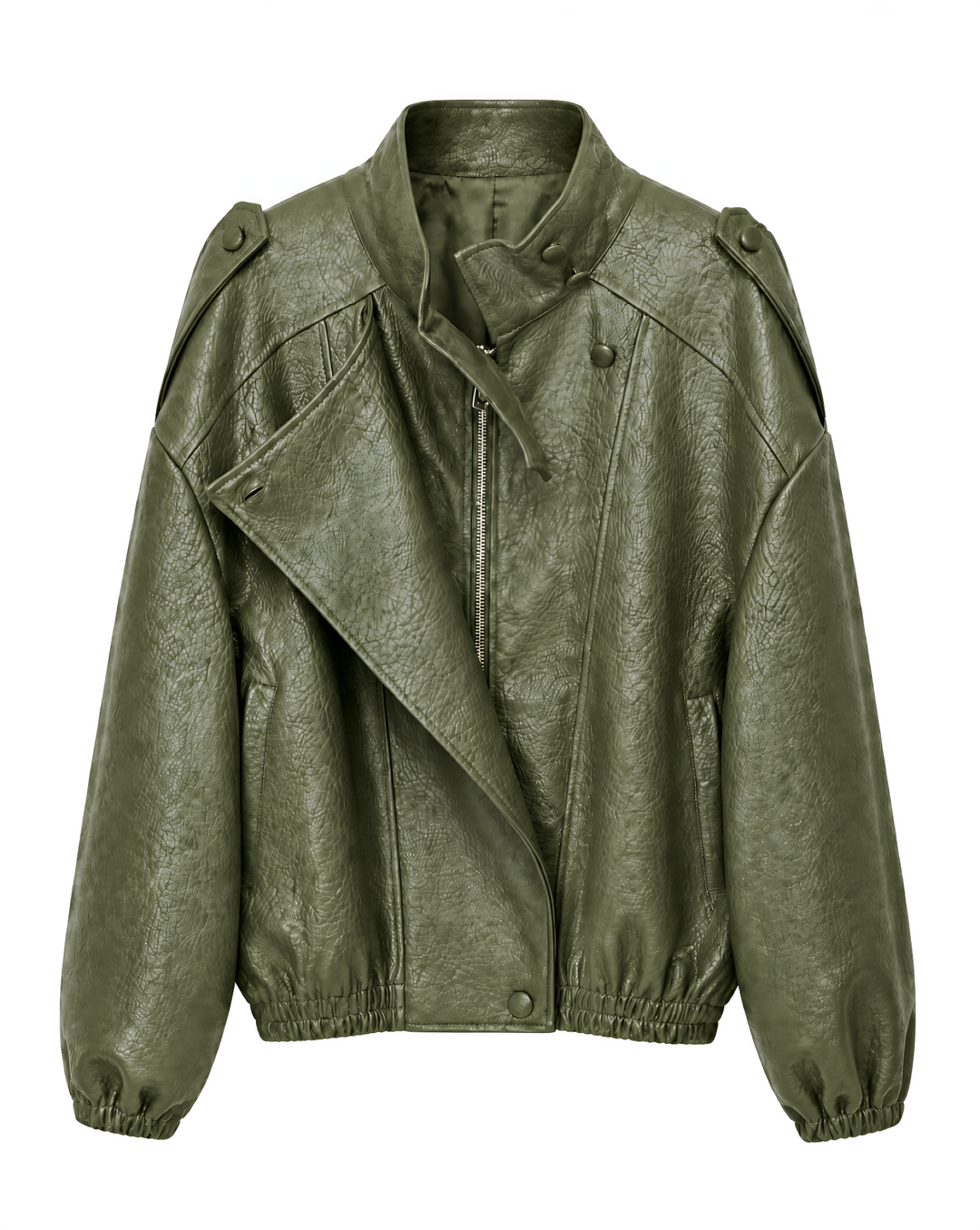Oversized Damen Bikerjacke, kurz geschnitten. Die stylische Übergangsjacke mit Reverskragen für jeden Look.