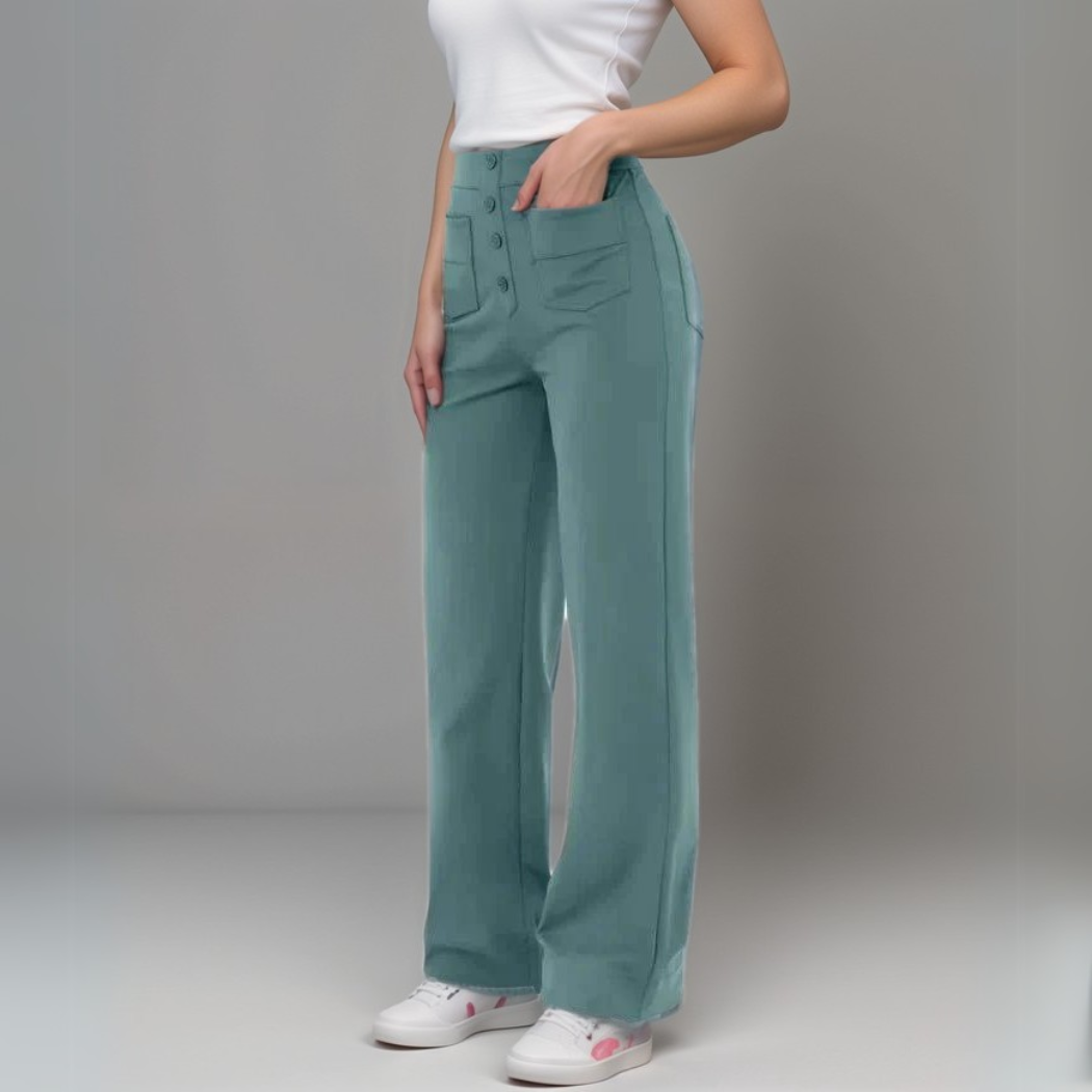 Figurformende High Waist Hose für Damen, weites Bein, elastisch und bügelfrei. Optimal für jeden Tag.
