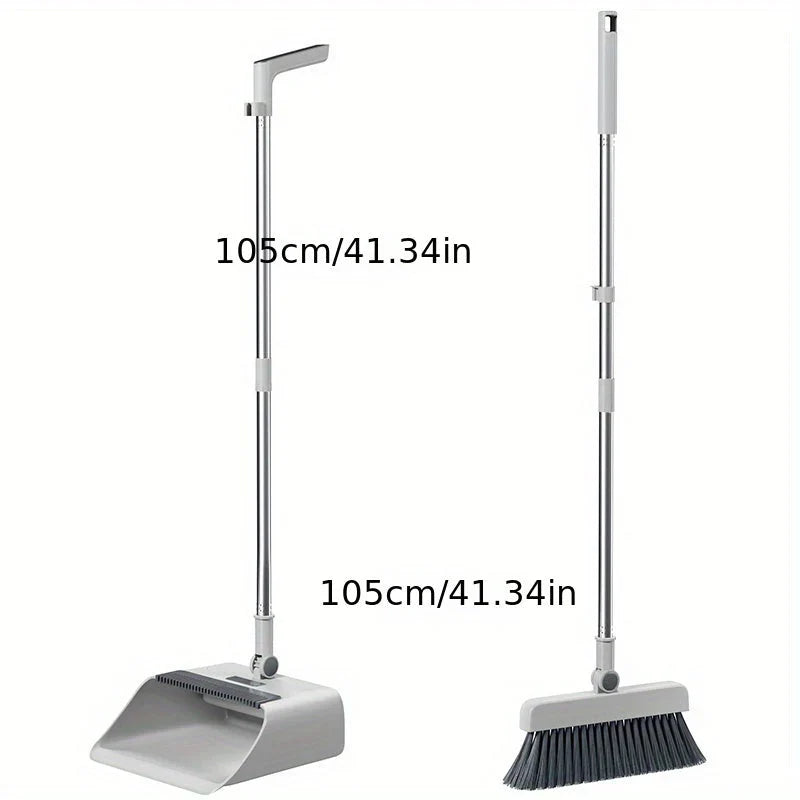 Ergonomisches Besen-Kehrblech-Set mit langem Stiel für komfortables Putzen & Haarentfernung.