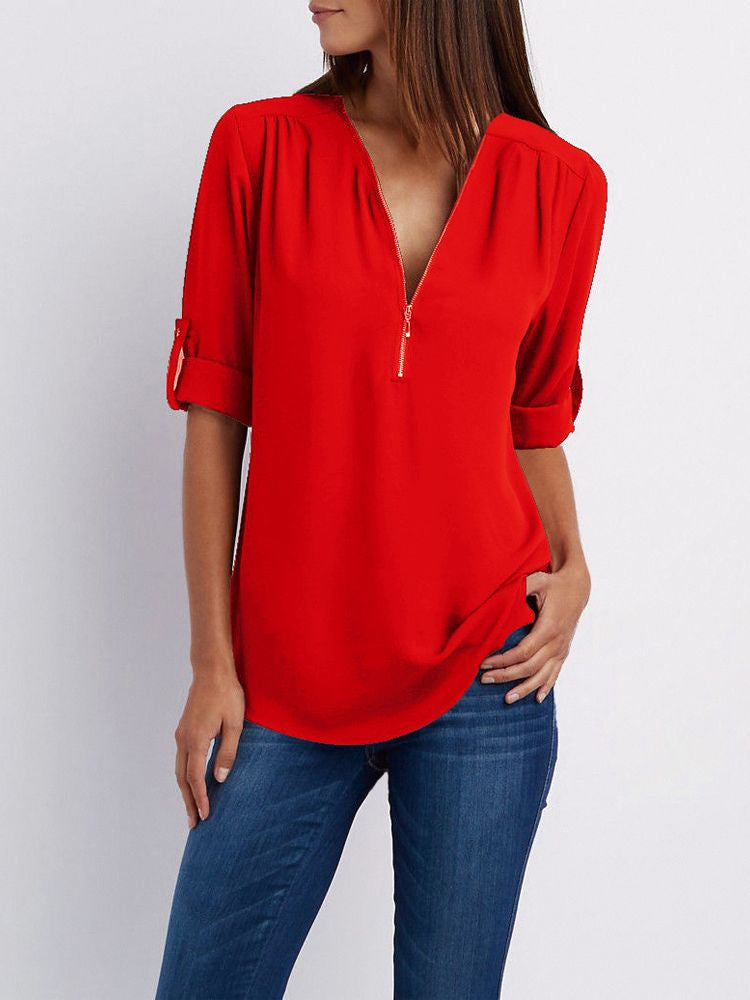 Detail der Ärmelbündchen der eleganten Damen Langarm Bluse, modisch & bequem für Alltag.