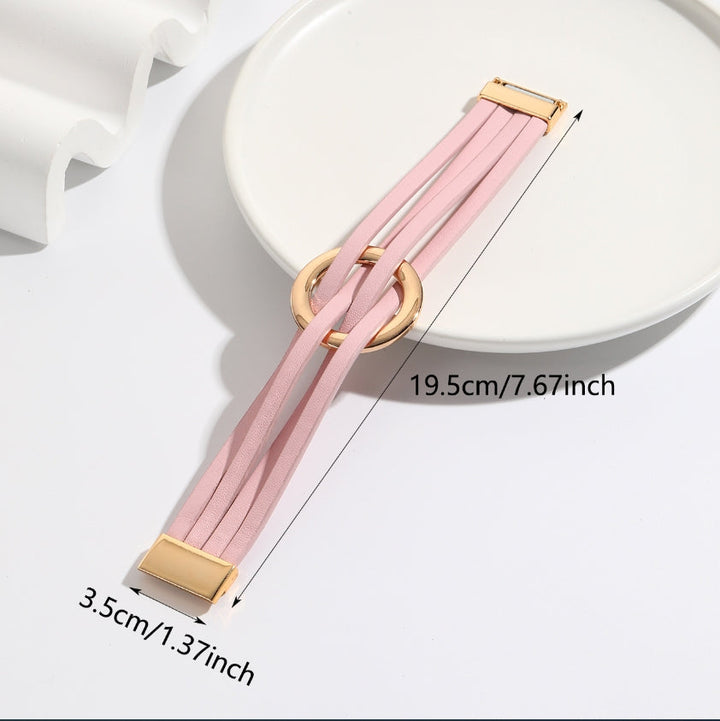 Farbenfrohes Boho Lederarmband für Damen, elegantes Doppelkreis-Design mit sicherem Magnetverschluss, rosa, orange.