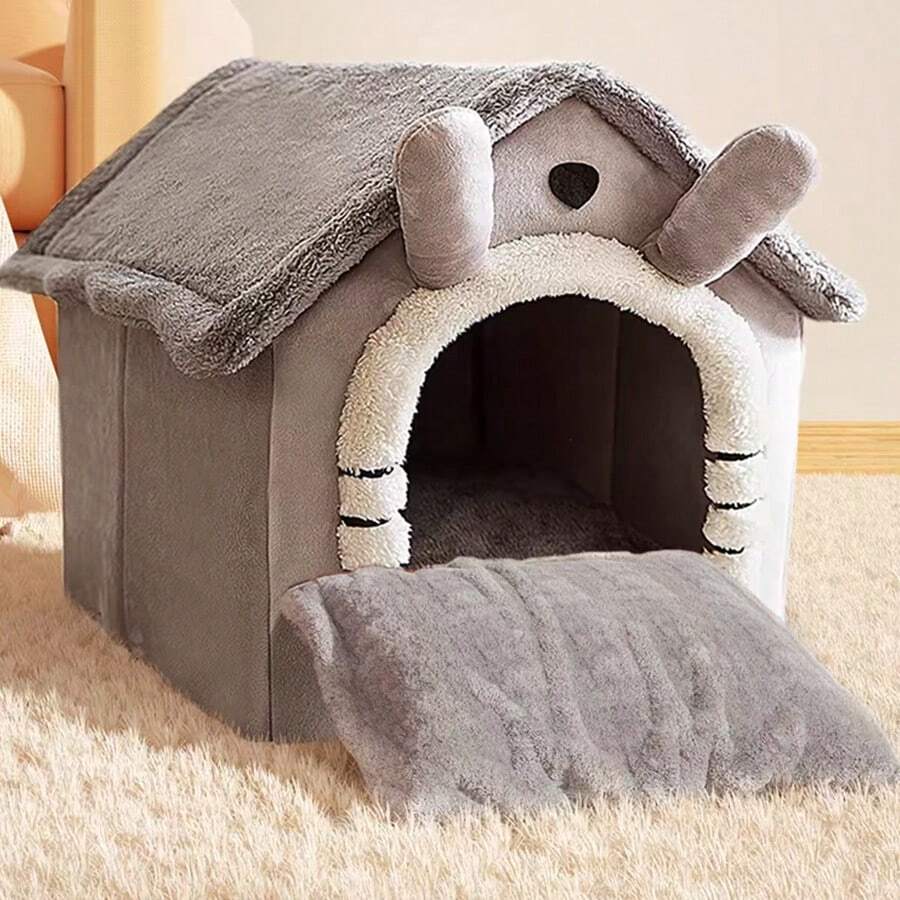 Kuscheliges Plüsch Katzenhaus als gemütliches Katzenbett, idealer Schlafplatz für Ihr Haustier in Iglu-Form.