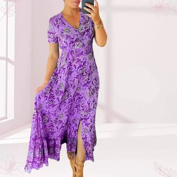 Elegantes und bequemes V-Ausschnitt Maxikleid für Damen, ideal für Hochzeitsgäste im Sommer.