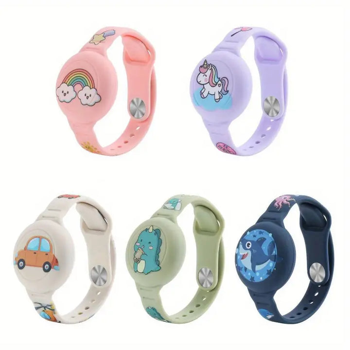 Buntes Kinder Airtag-Armband aus Silikon, stylisches Accessoire für Jungen und Mädchen.