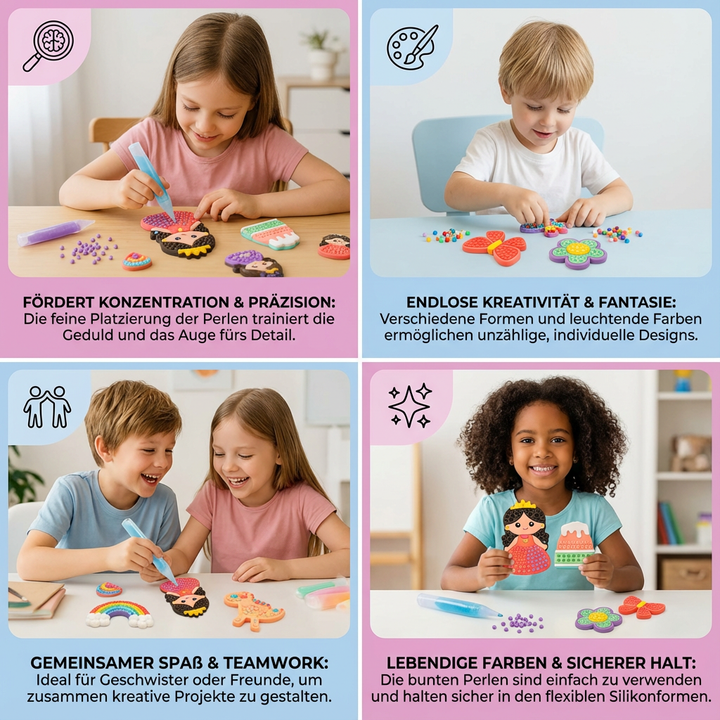 Zauberhafte Perlenmalerei zum Selbstgestalten. DIY Set für Kinder, fördert die Motorik und künstlerische Entfaltung.