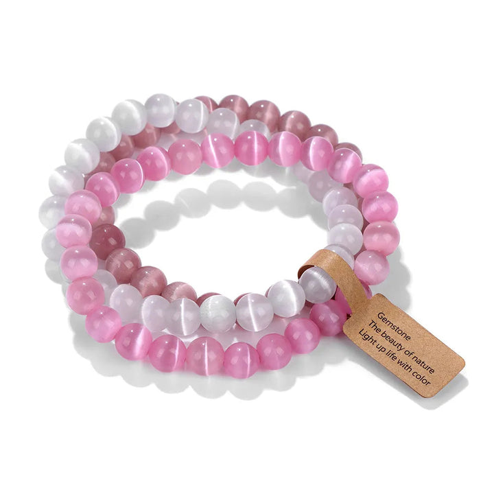Unisex Naturstein-Armband Set mit schimmernden Opal-Perlen. Elegantes Schmuck-Geschenk für Damen & Herren.