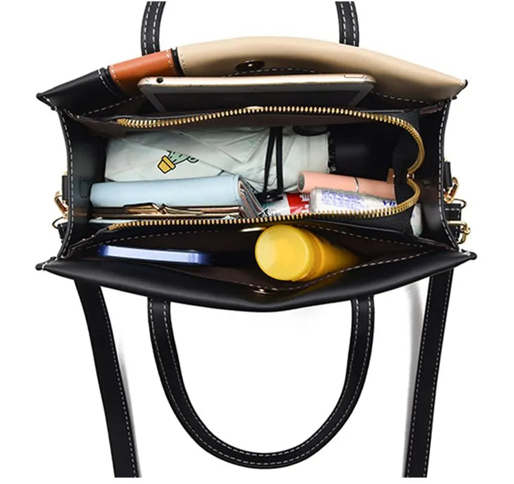 Praktische Patchwork Crossbody-Tasche für Damen. Stilvoll, vielseitig und farbenfroh in Grün, Rot, Rosa.