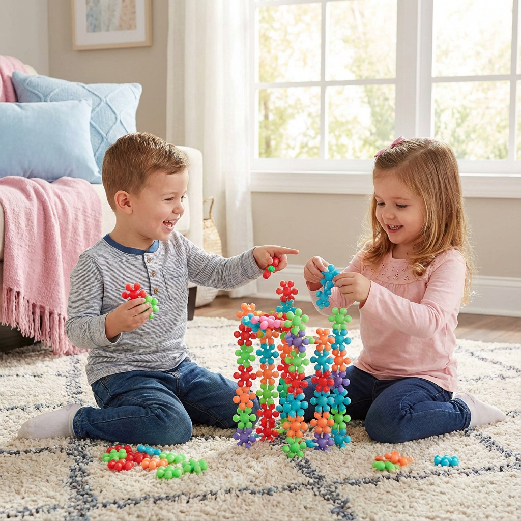 Montessori Schneeflocken Bausteine für Kinder, pädagogisches Lernspielzeug fördert Kreativität & Feinmotorik.