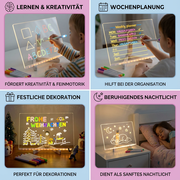 Perfektes Geschenk: Kinder LED Zeichenbrett zum Malen & Lernen. Interaktives Lichtspielzeug für kleine Künstler.