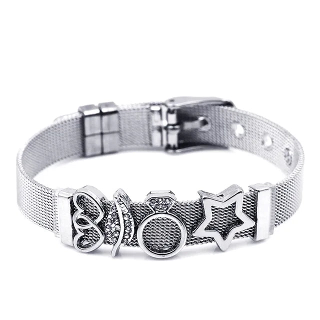 Glänzendes Mesh-Armband für Frauen, zweifarbig in Gold und Silber.