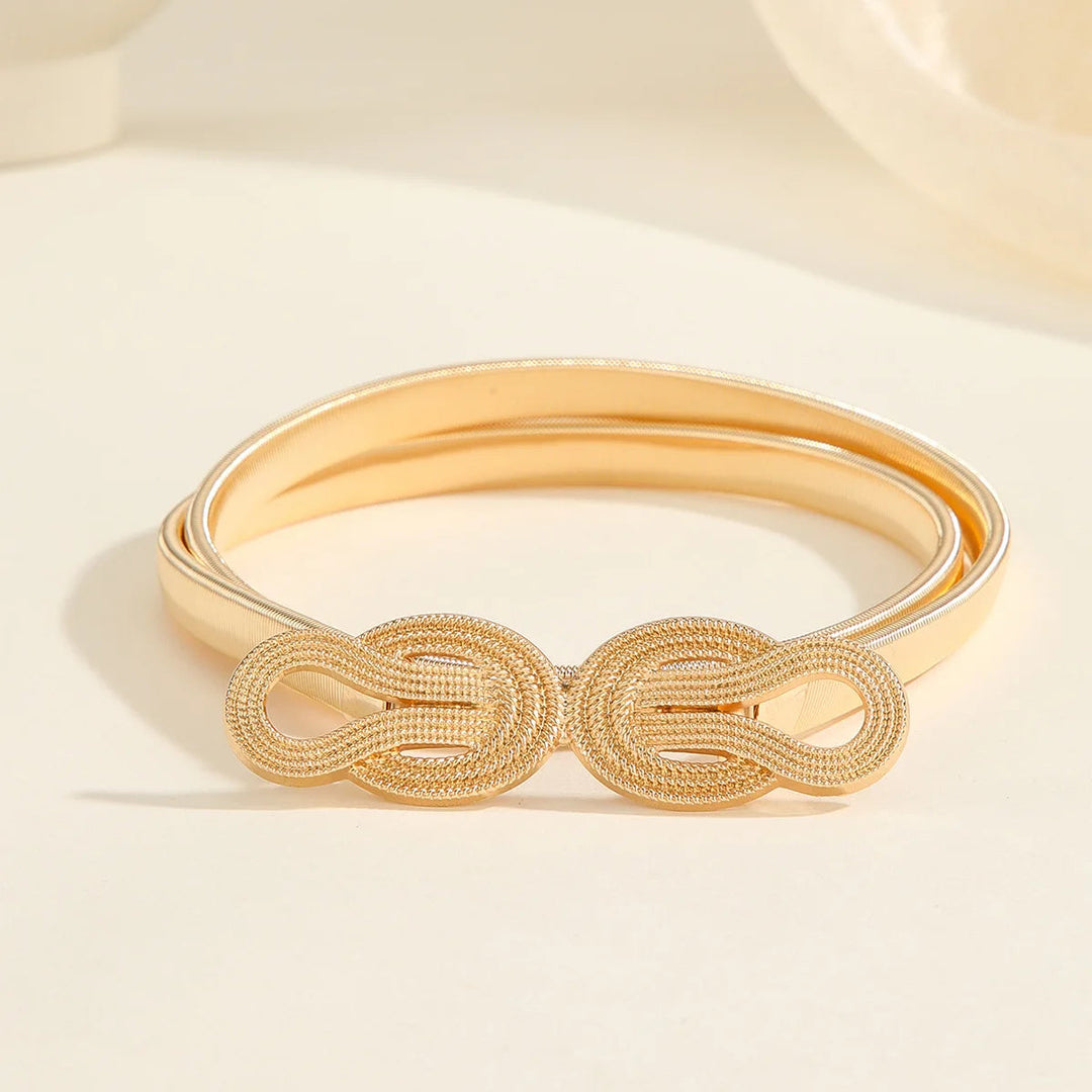 Modischer Taillengürtel für Damen. Filigraner Metallgürtel mit einzigartiger Wolken-Doppelschnallen-Design.
