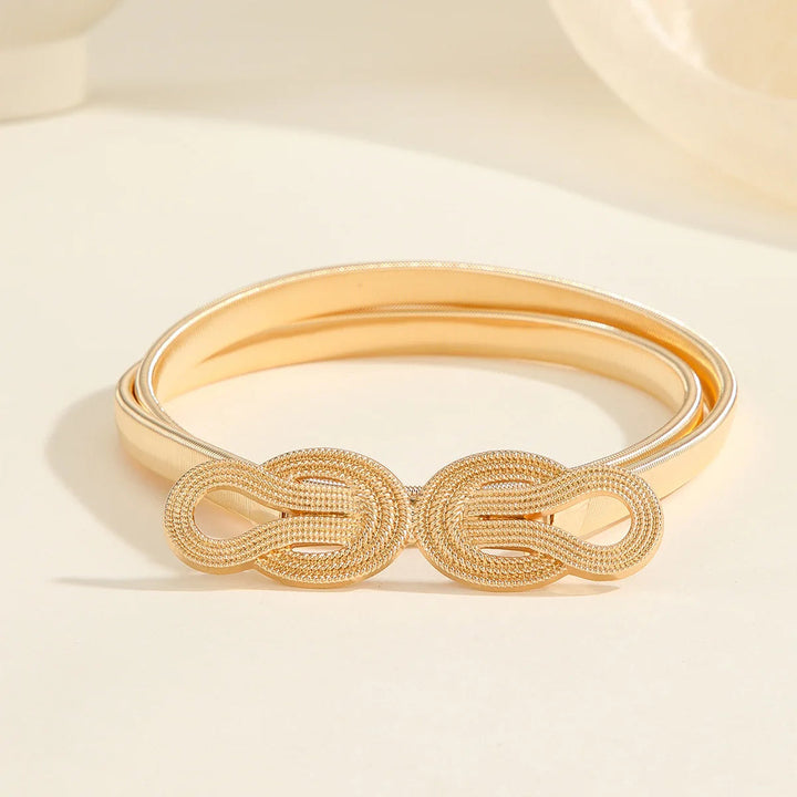 Modischer Taillengürtel für Damen. Filigraner Metallgürtel mit einzigartiger Wolken-Doppelschnallen-Design.