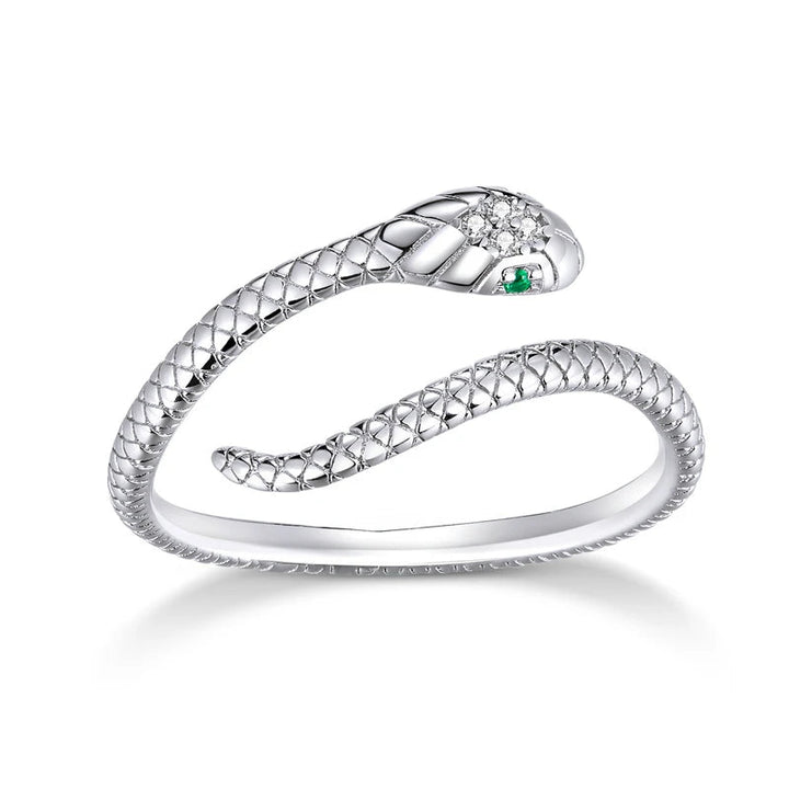 Verstellbarer Reptilienring für Damen, aus 925er Sterlingsilber mit glänzenden Zirkonen.