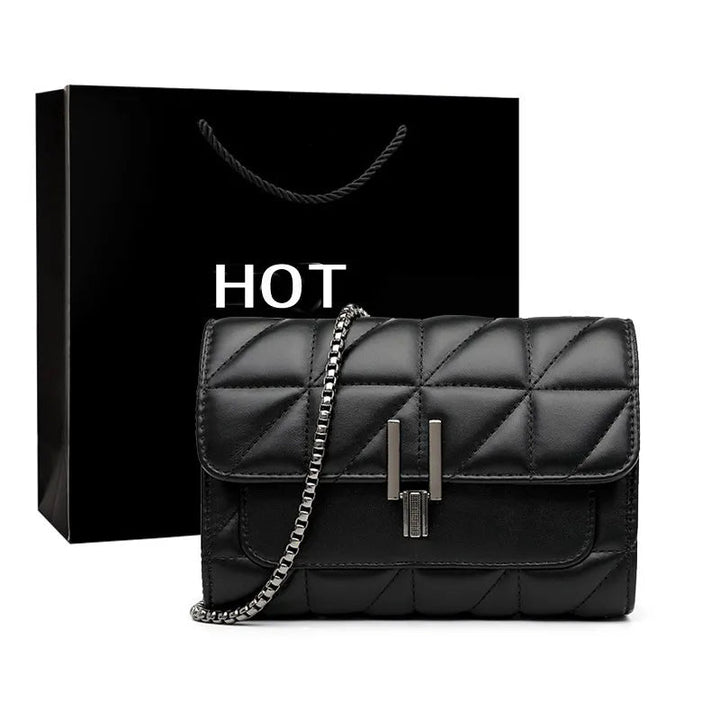 Schwarze Damen Luxus Messenger Handtasche mit Kettenakzent, elegant & vielseitig.