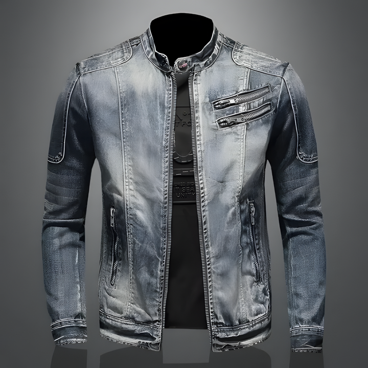 Robuste Herren Vintage Jeansjacke in zeitlosem Design. Perfekte Biker-Freizeitjacke für den stilbewussten Mann.