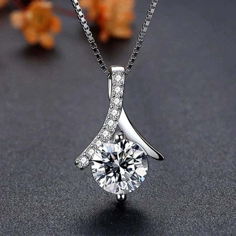 Elegante Damen Seelenverwandten Kristall-Halskette aus Sterlingsilber mit funkelndem Zirkonia-Anhänger, ideales Geschenk.
