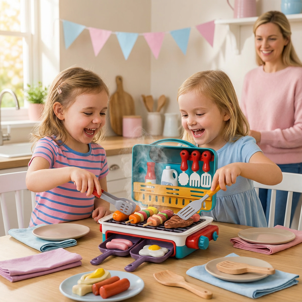 Realistisches Kinder BBQ-Grill Spielset mit Rauch & farbwechselndem Essen. Perfekt für Rollenspiele.