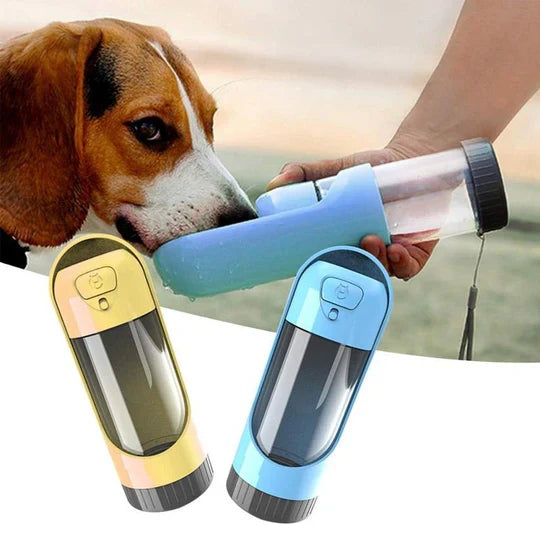 Haustier-Trinkflasche mit integriertem Trinknapf für Hunde und Katzen, ideal für unterwegs & Spaziergänge.