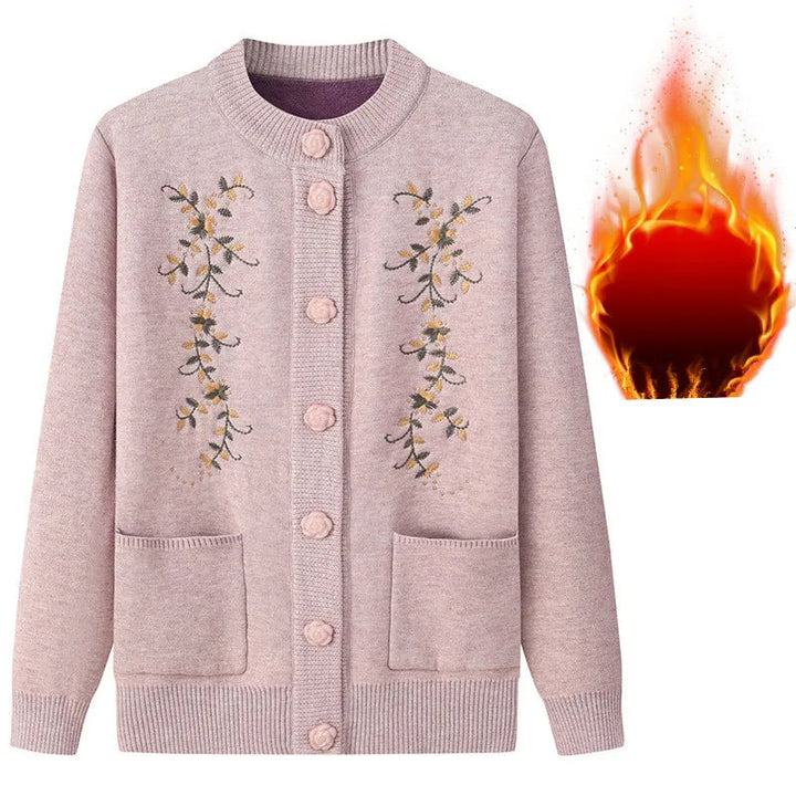 Damen Cardigan Übergröße, Strick mit elegantem Vintage-Print für Herbst & Wintermode.