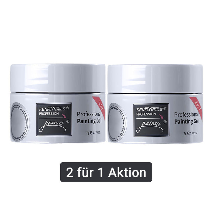 Etikett des transparenten 3-in-1 Nagelhaftgels. Multifunktional für Nagelbasis, Verstärkung und professionelle Maniküre.