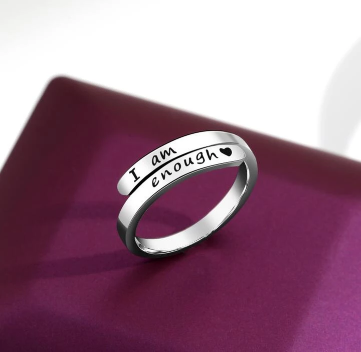 Ich bin genug" Silberring, verstellbarer Unisex Affirmationsring aus 925 Silber für Selbstliebe & Selbstvertrauen.
