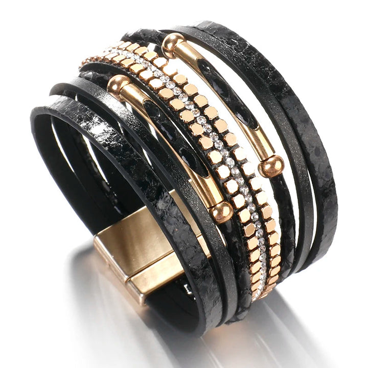 Elegantes Damen-Lederarmband, mehrschichtiges Schlangenmuster. Boho Chic Wickelarmband für stilvolle Looks.