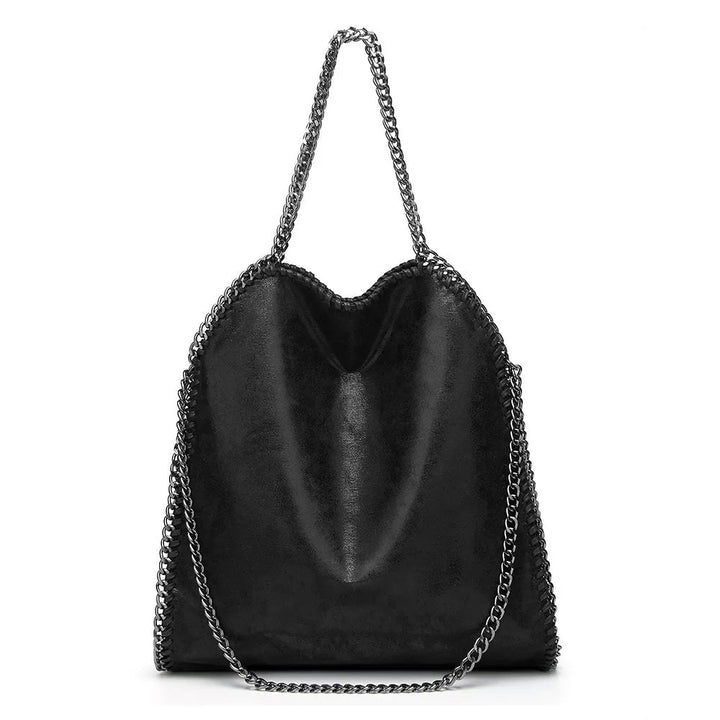 Rosagraue Luxus Damen Umhängetasche mit glänzender Metallkette, weiches Leder-Look, modisches Accessoire.