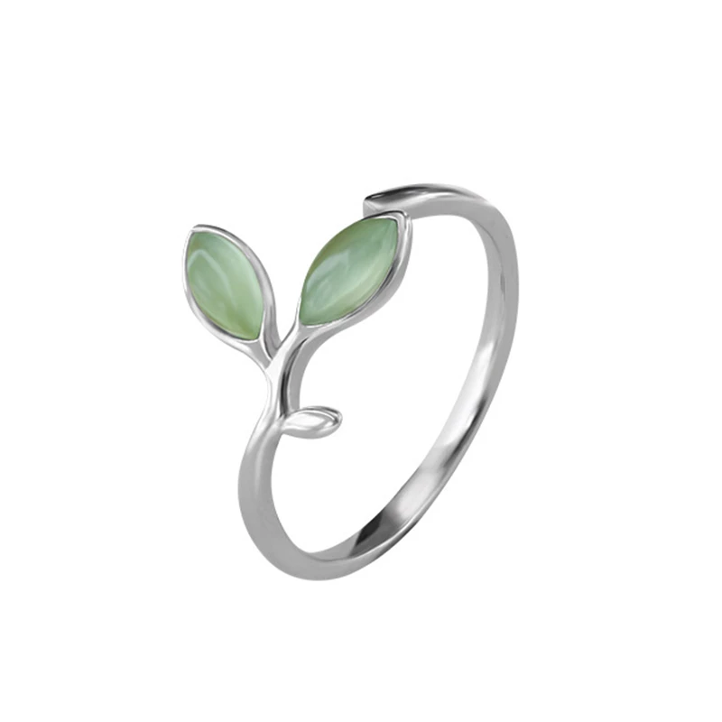 Grüner Opal-Blattring aus 925er Silber für Damen. Verstellbarer Edelsteinring, Glücksbringer Damenschmuck.