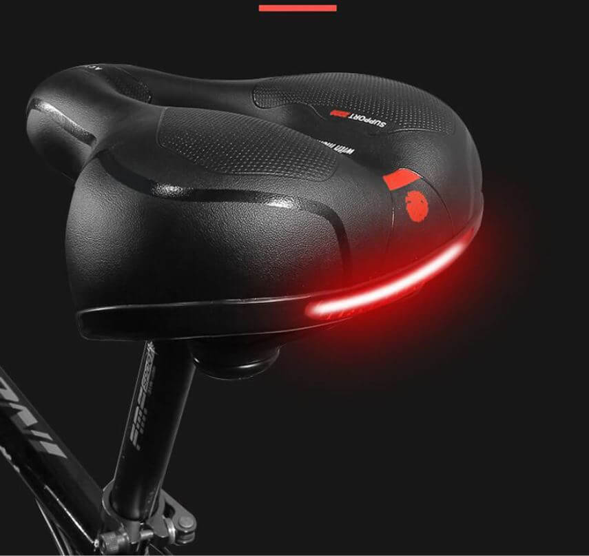 Rückenfreundlicher ErgoRide Fahrradsattel mit Stoßdämpfung, optimiert für Komfort beim Radfahren.