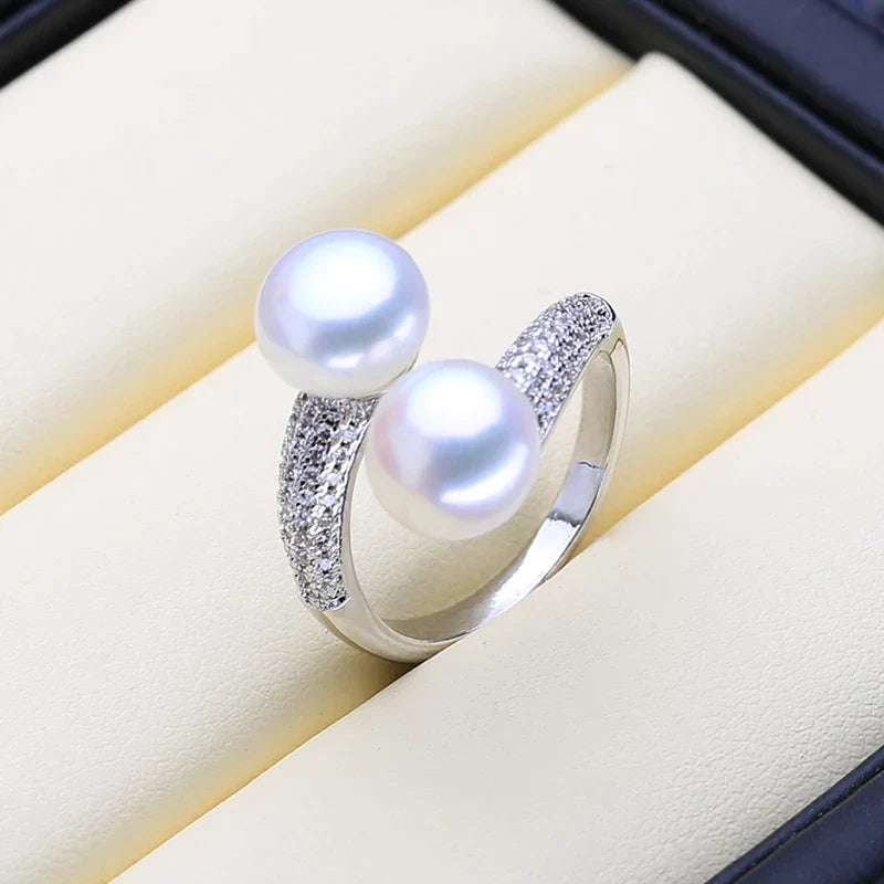 Eleganter Damen-Perlenring aus 925er Silber mit Süßwasserperle, verstellbar, klassischer Silberschmuck.