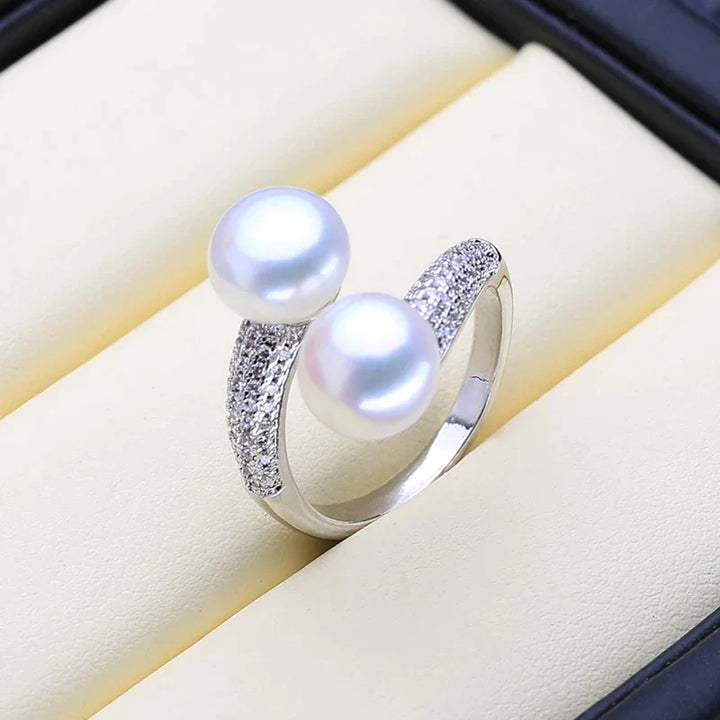 Eleganter Damen-Perlenring aus 925er Silber mit Süßwasserperle, verstellbar, klassischer Silberschmuck.