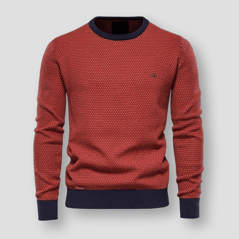 Herren Strickpullover für Herbst/Winter in Rot, Beige & Grau. Komfortabler, stilvoller Pullover für Männer.