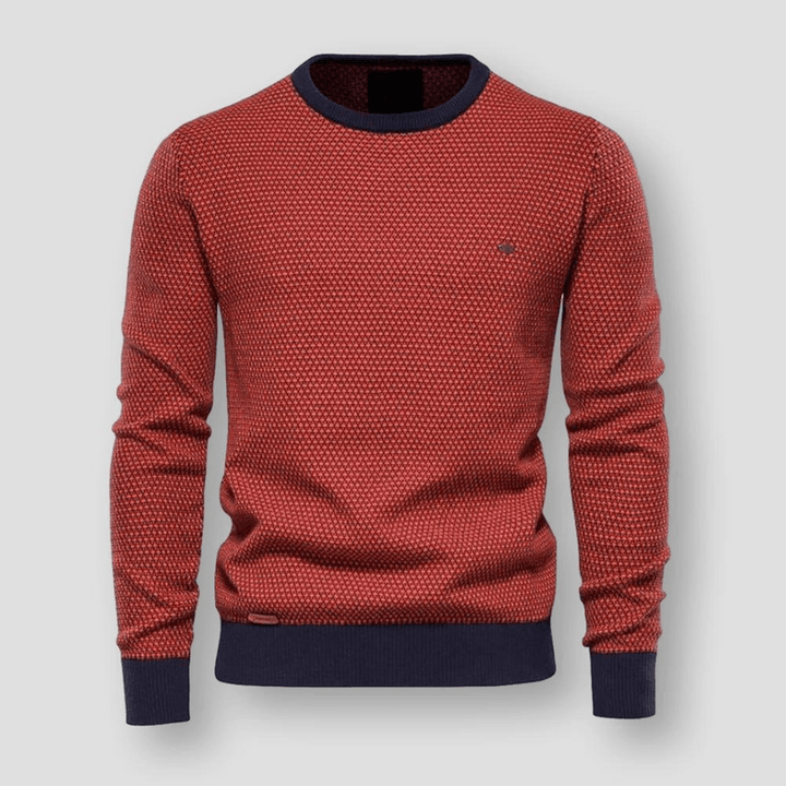 Herren Strickpullover für Herbst/Winter in Rot, Beige & Grau. Komfortabler, stilvoller Pullover für Männer.