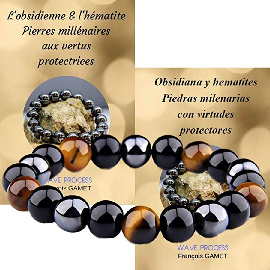 Kraftvolles Unisex Armband für Balance: Obsidian, Tigerauge, Hämatit. Fördert Wohlbefinden & Schutz.