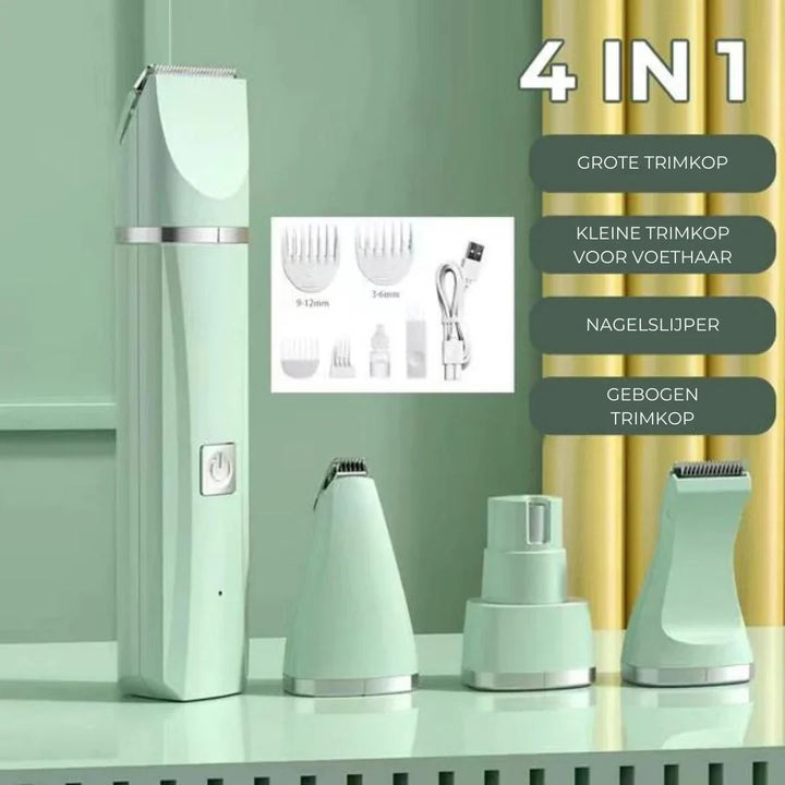 Effizienter 4-in-1 Haustierpflege-Trimmer für Hunde & Katzen: Fell-, Pfoten- & Krallenpflege.